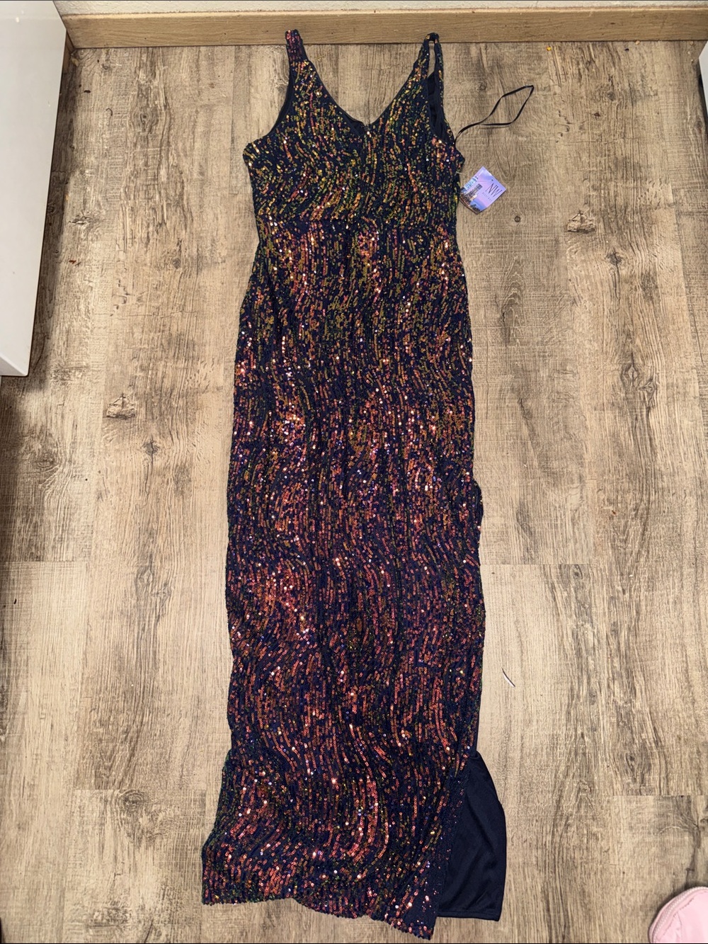 Black Sequin Maxi Dress with Multicolor Sparkle